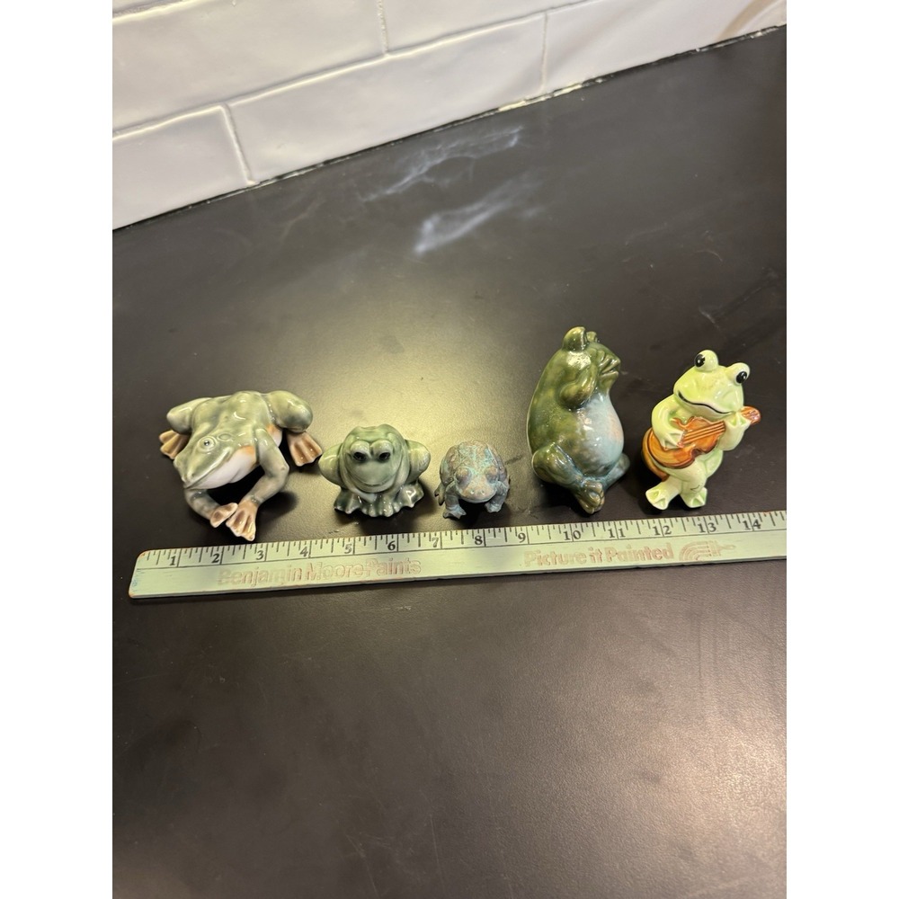 Set Of 5 Vintage To Now Frogs Frog Figurines‎ On Lily Pads Etc Ceramic Resin - Picture 15 of 15